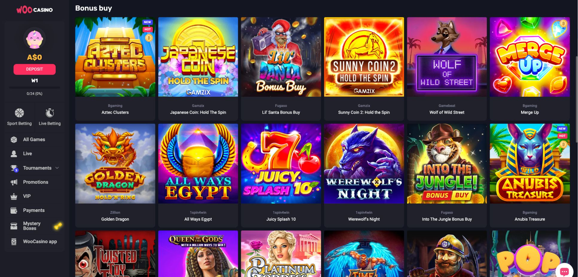 WooCasino Bonus Buy Games