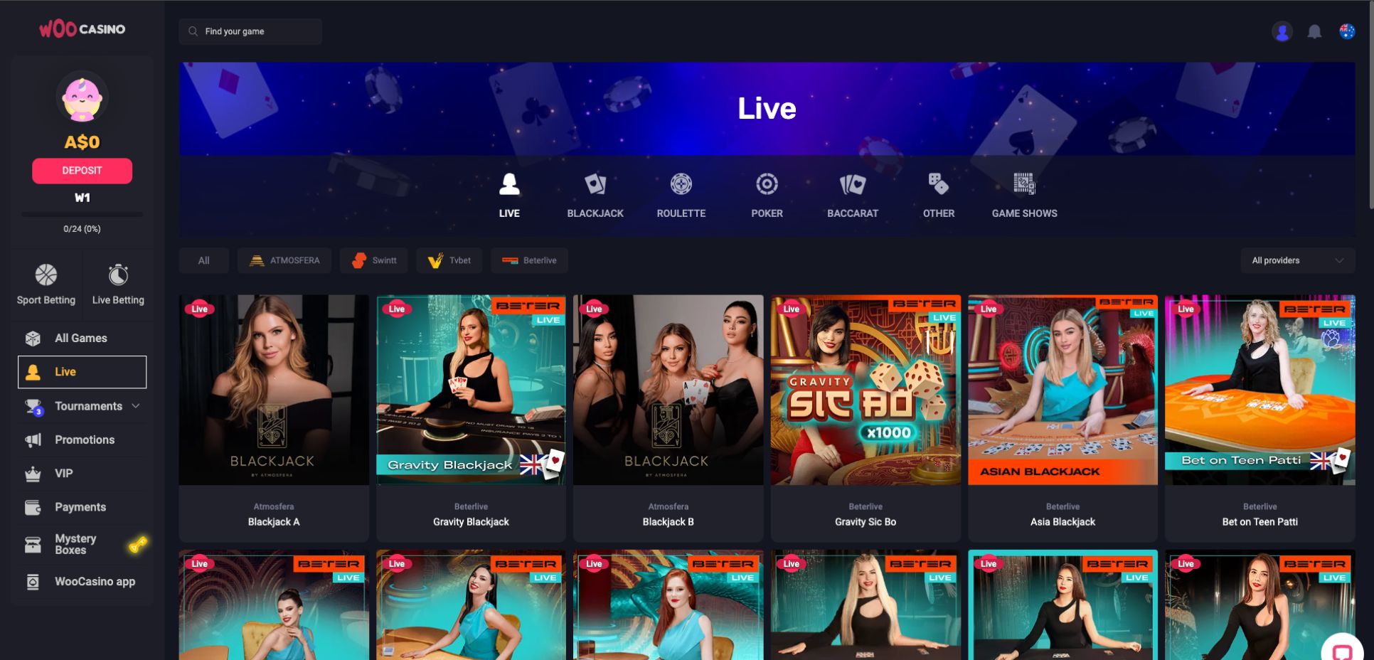 WooCasino Live Dealer Games