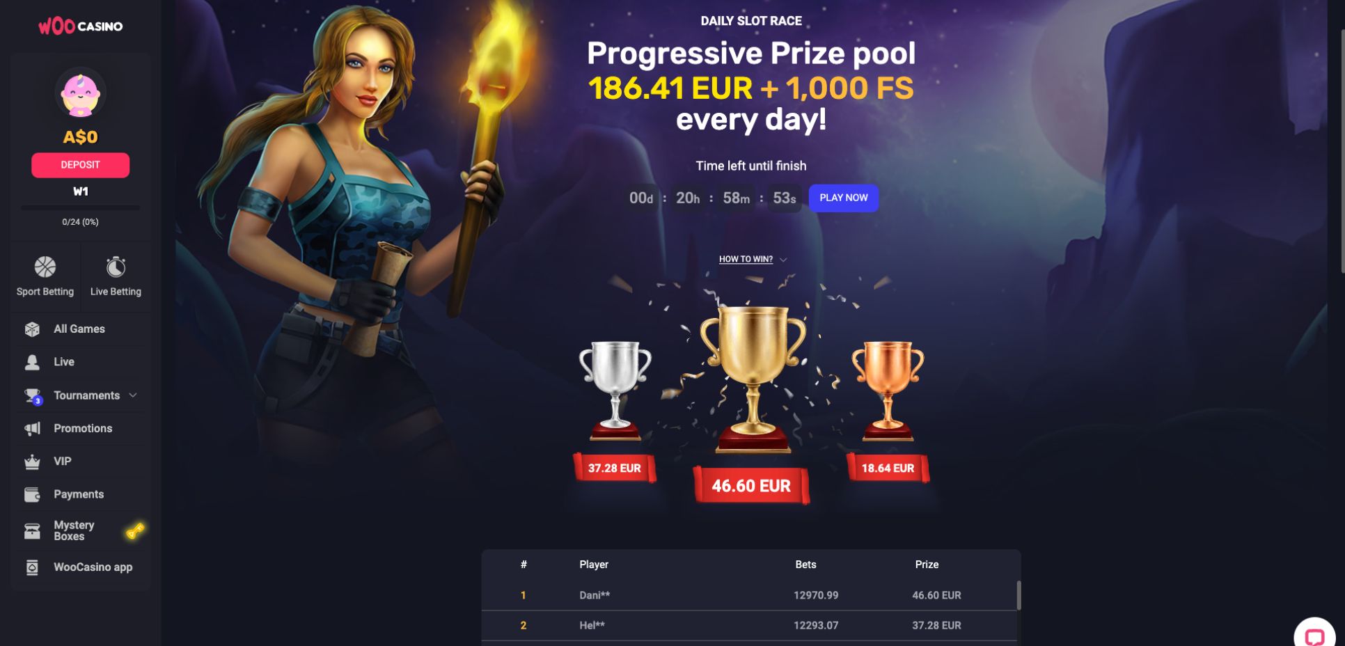 WooCasino Tournaments Page