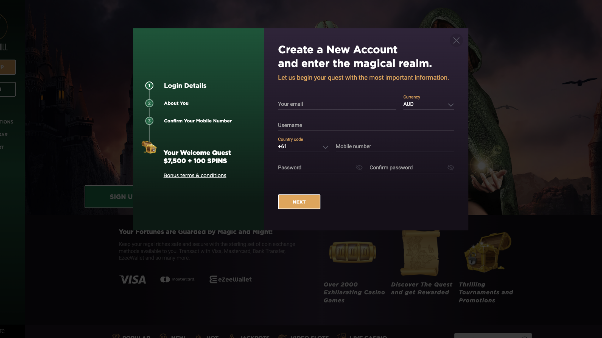 Jackpot Jill Casino registration process step 1