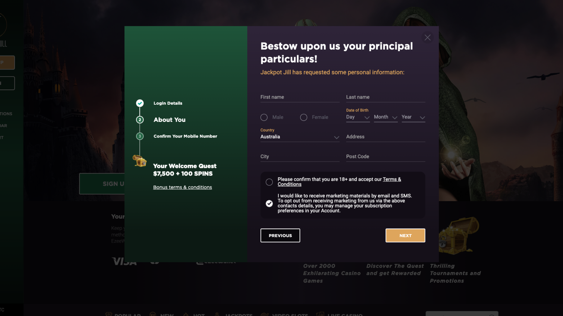 Jackpot Jill Casino registration process step 2