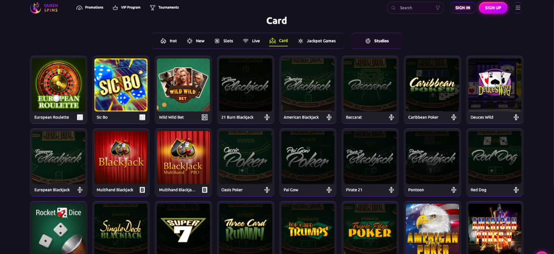 Queenspins Casino Card Games