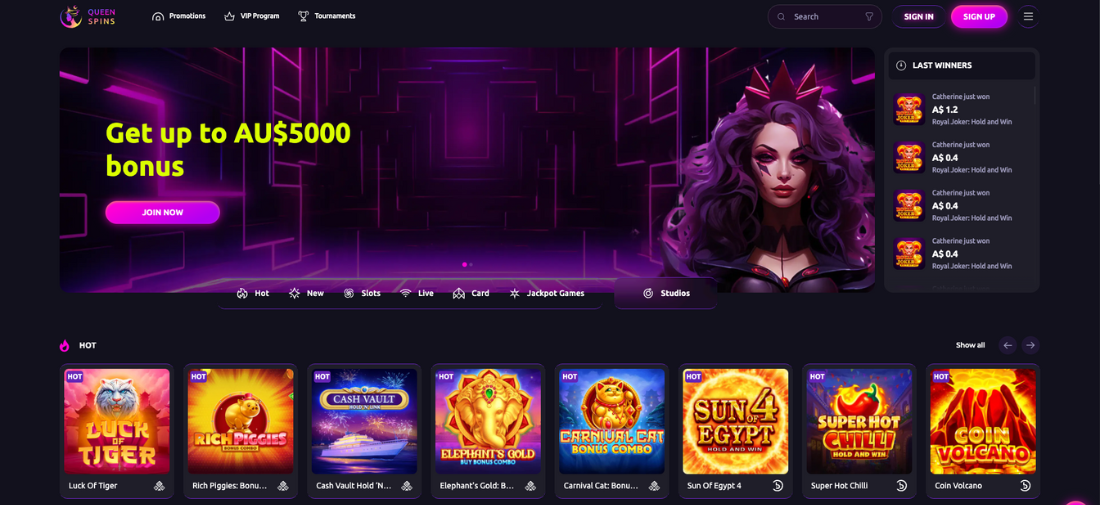 Queenspins Casino Homepage