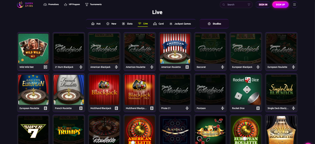 Queenspins Casino Live Dealer Games