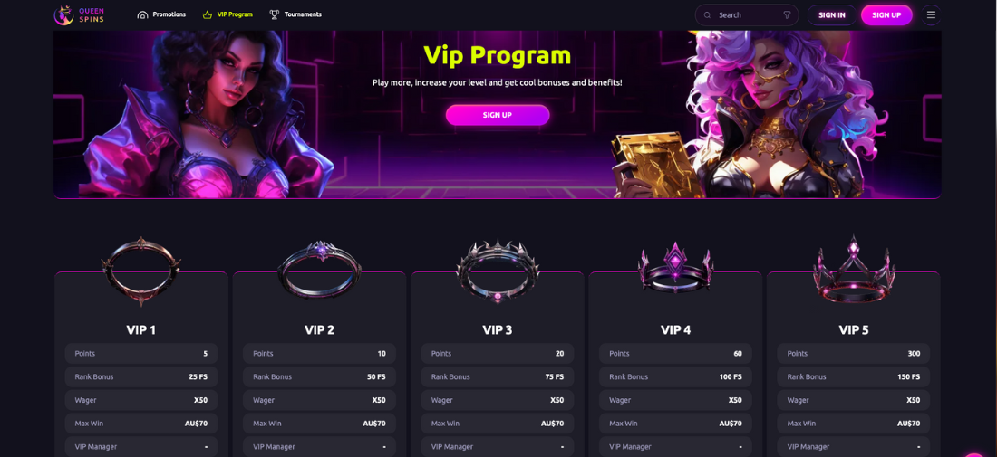 Queenspins Casino VIP Program