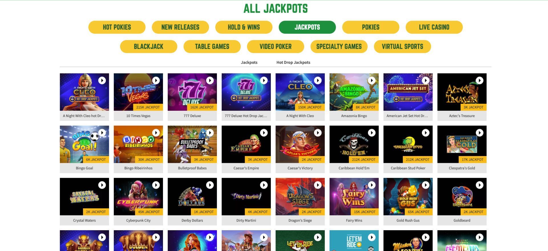 Joe Fortune Jackpot Games Lobby