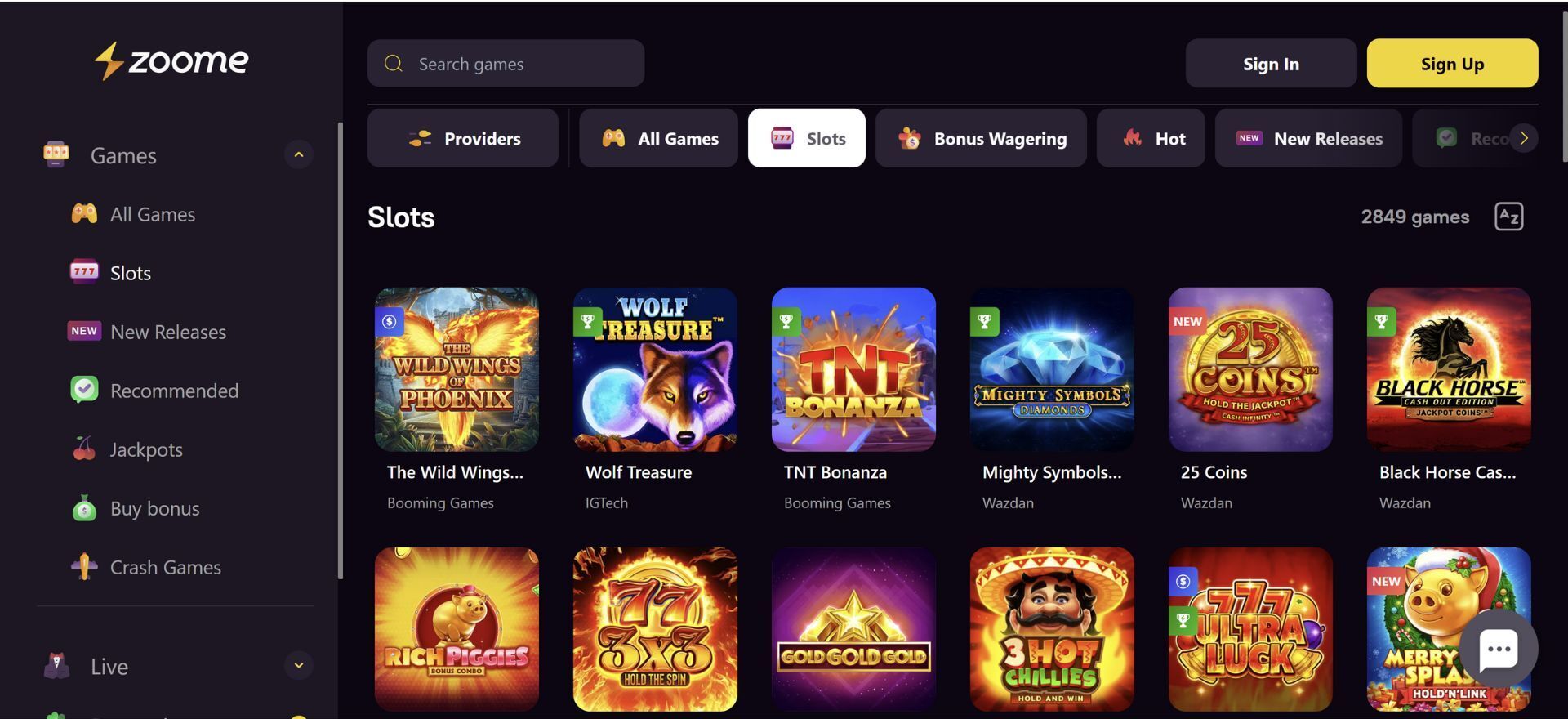 Zoome Casino Pokies Page