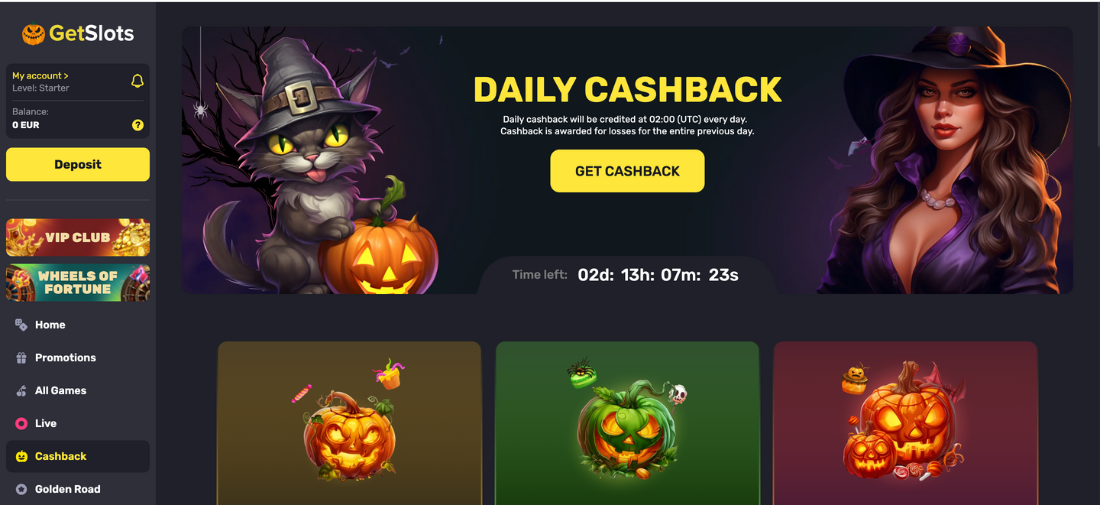 GetSlots Casino Daily Cashback