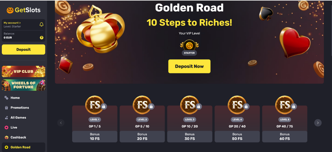 GetSlots Casino Golden Road VIP Program