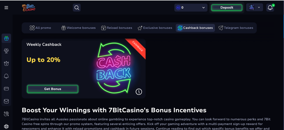 7Bit Cashback Bonuses