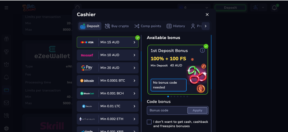 7Bit Casino Payment Methods