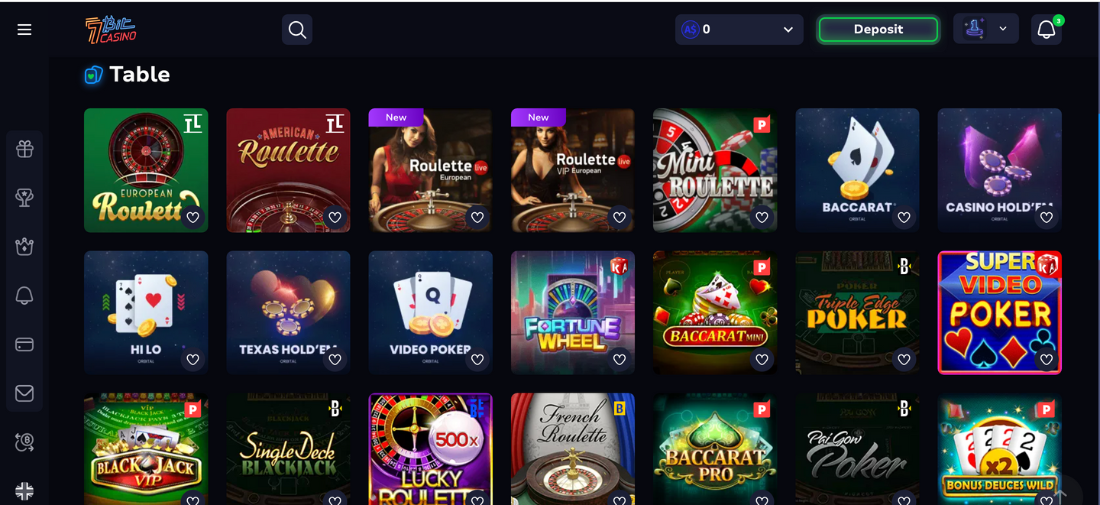 7Bit Casino Table Games