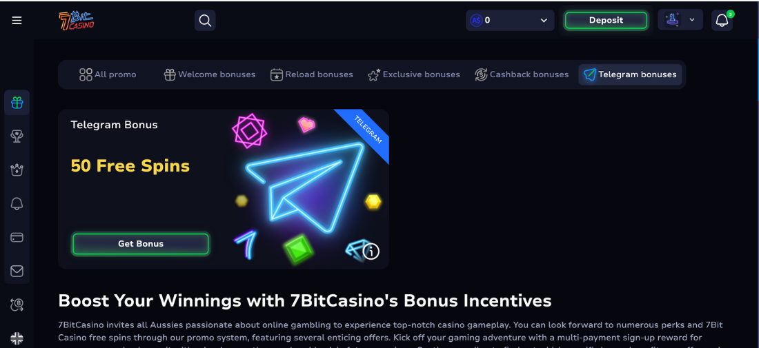 7Bit Casino Telegram Bonuses