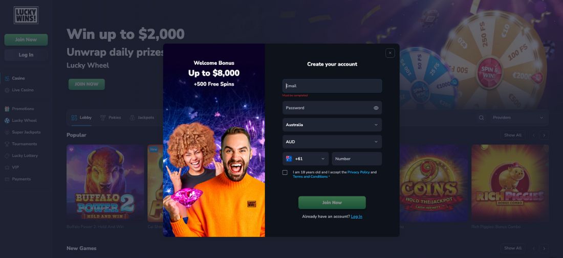 Lucky Wins Casino Signup Process