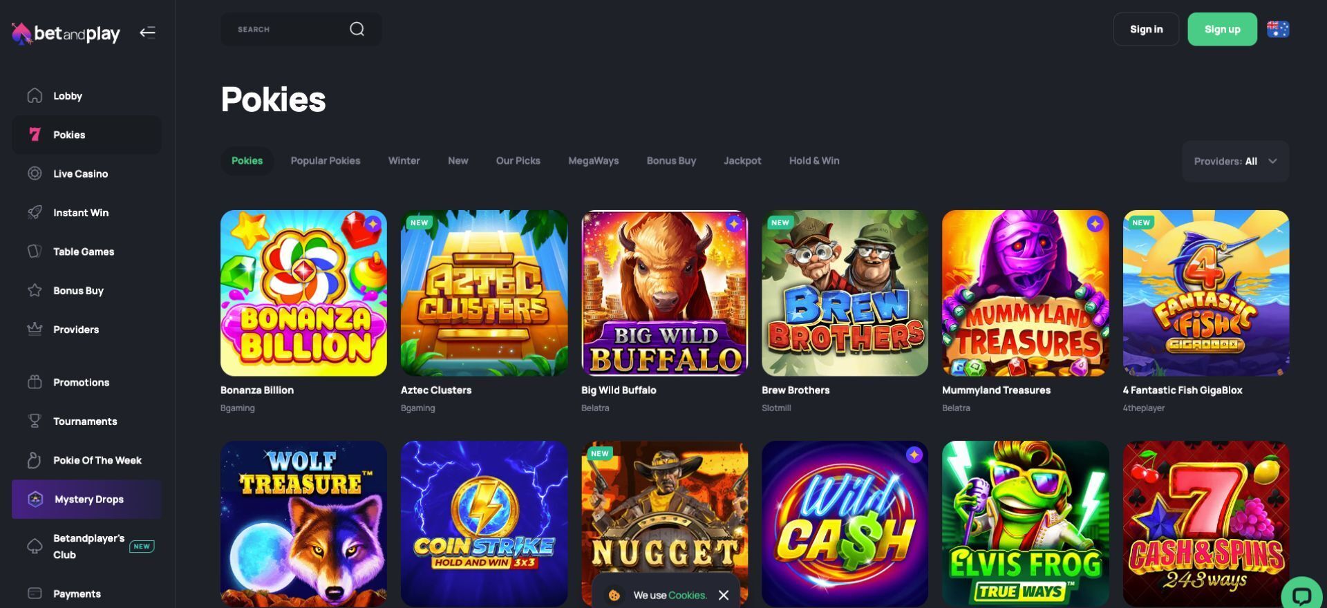 BetandPlay Pokies Page