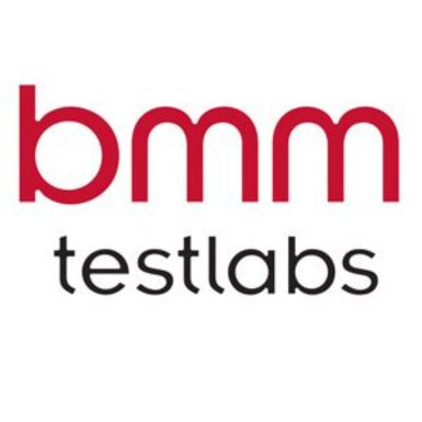 BMM testlabs logo with red and black text on a white background