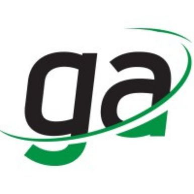 The gaming associates logo featuring black and green text surrounded by a green halo on a white background