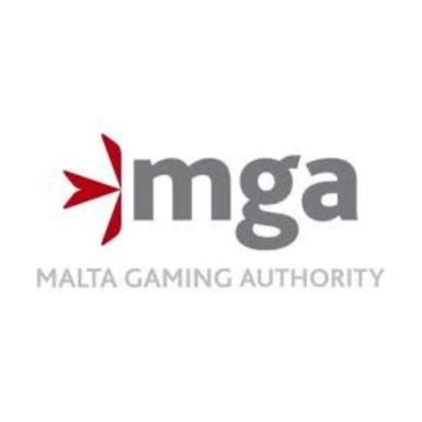 Malta Gaming Authority Logo with grey text and a red graphic on a white background.