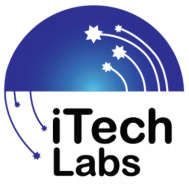 iTech Labs logo with black text and blue and white stars on a blue and white background