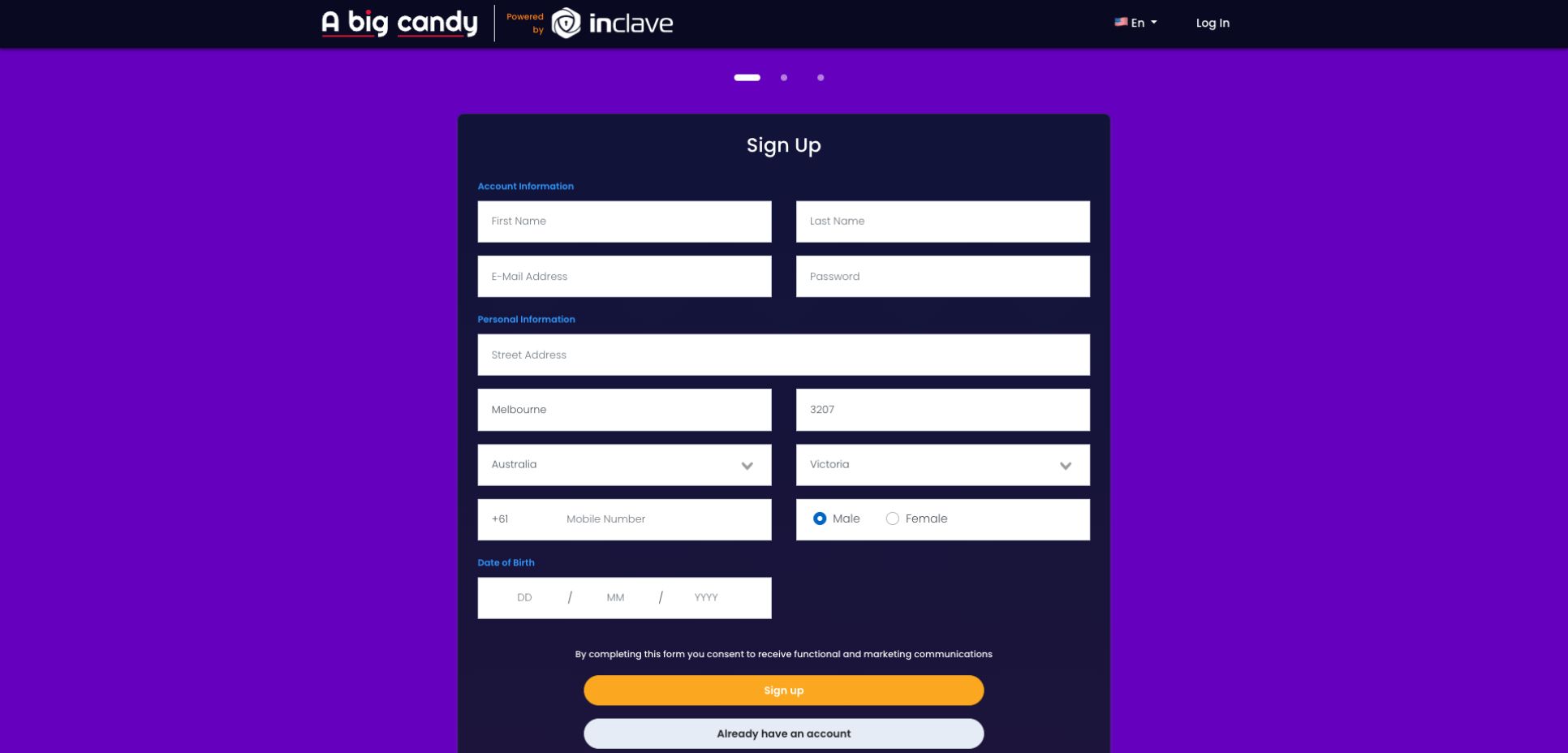 A Big Candy Casino Signup Process