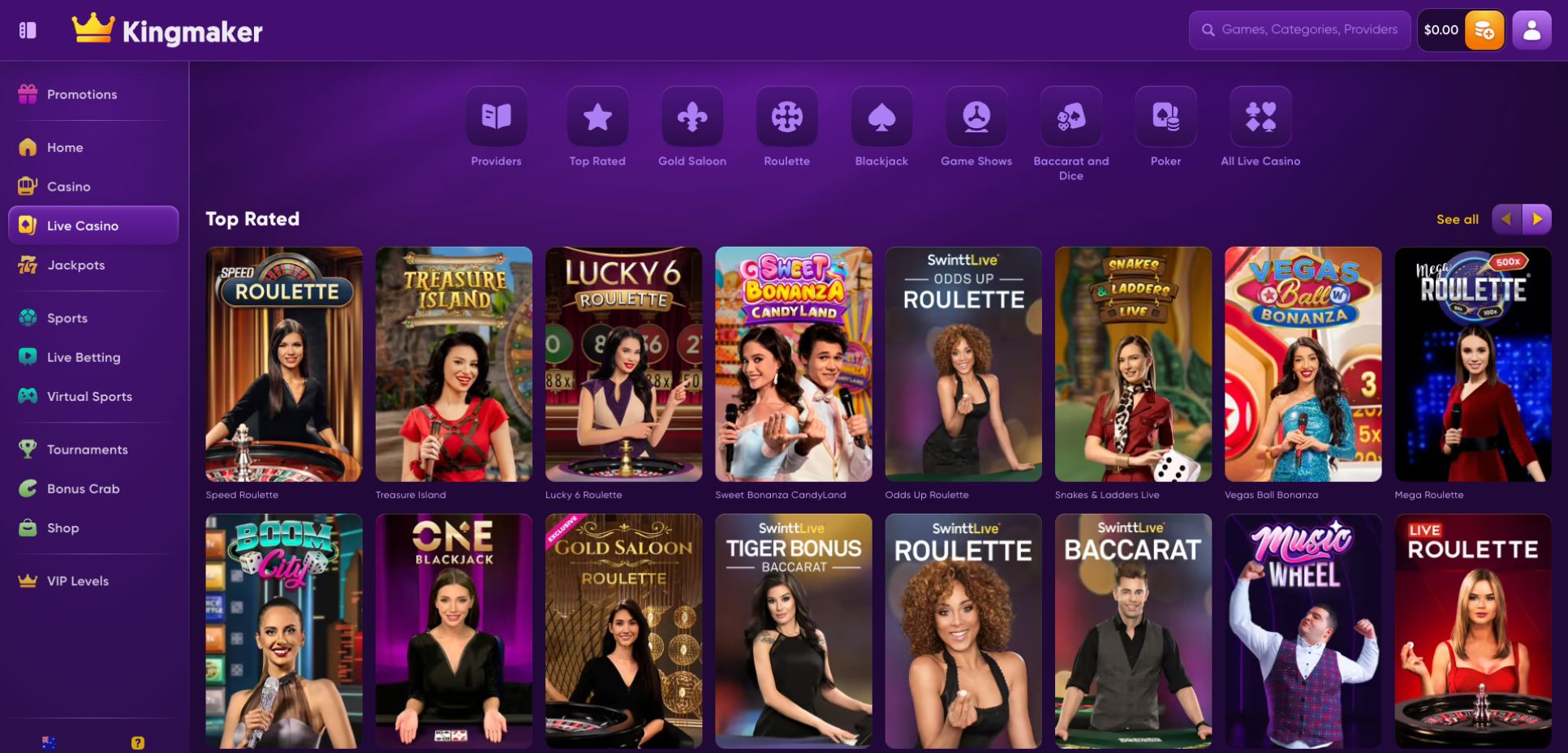 Kingmaker Casino Live Dealer Games