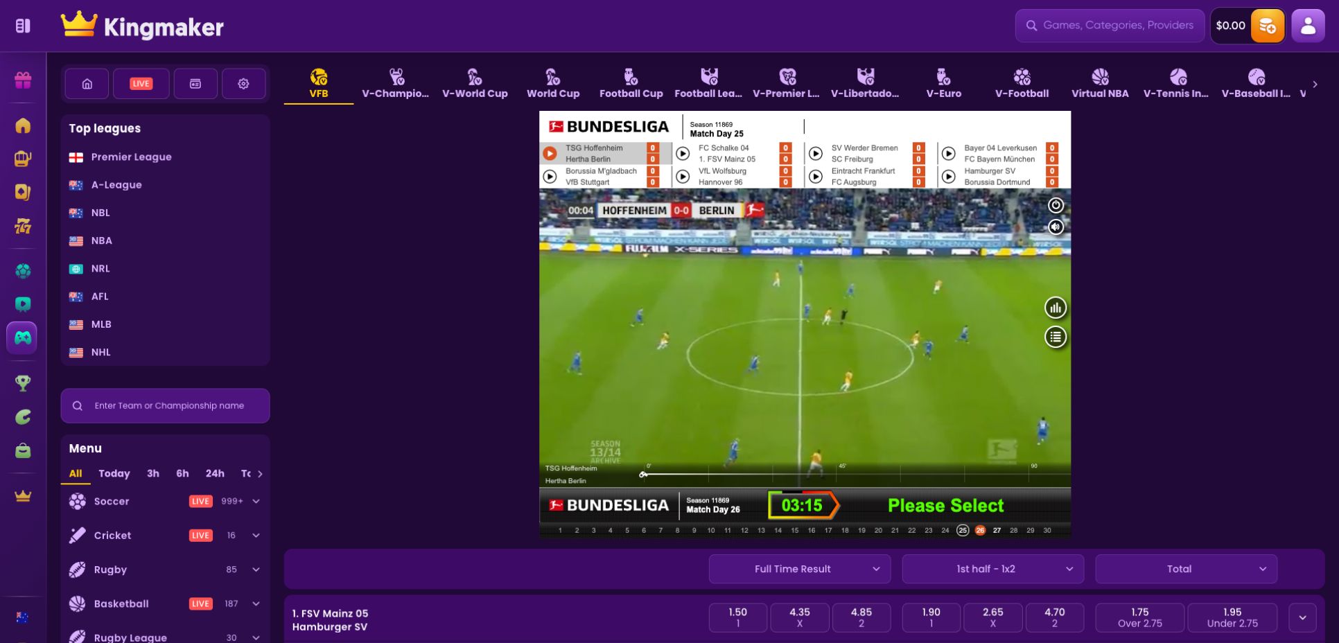 Kingmaker Casino Live Sports