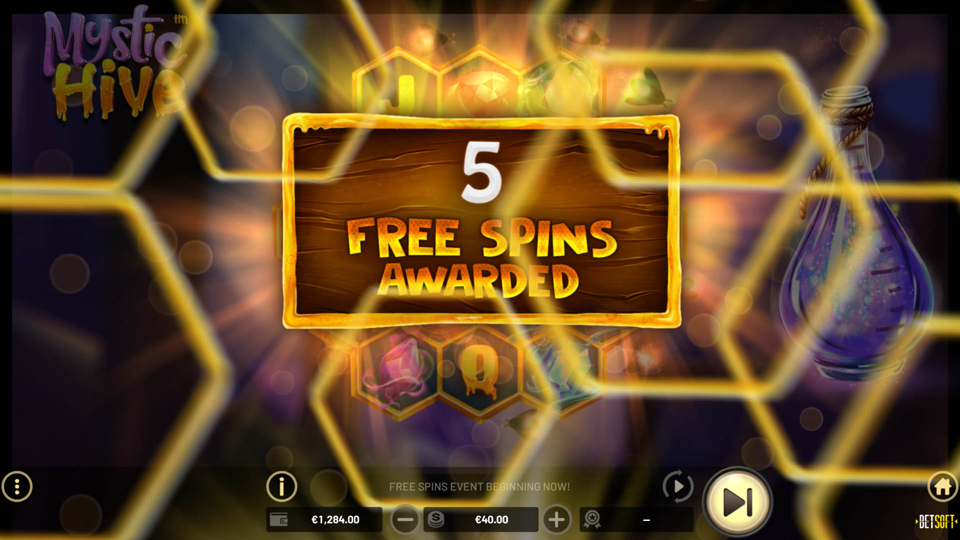 5 free spins awarded