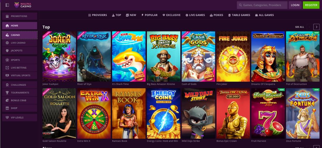 MalinaCasino Top Games