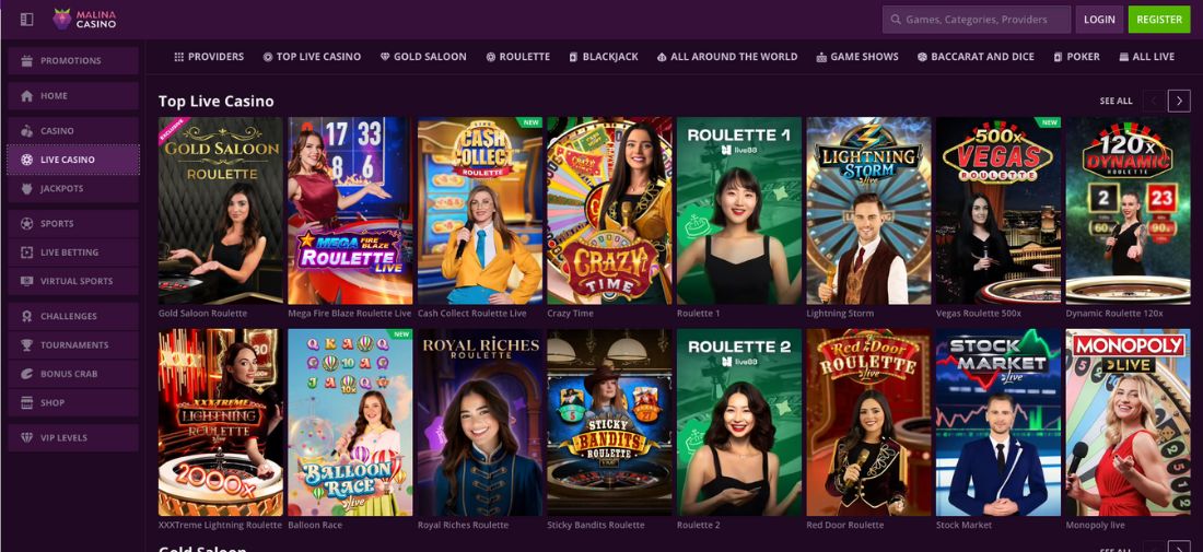 MalinaCasino Top Live Games