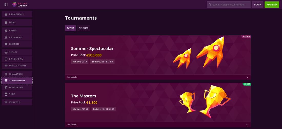 MalinaCasino Tournaments