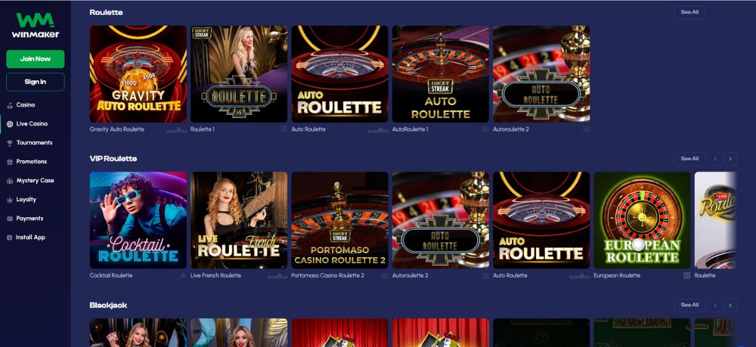 WinMaker Casino Live Dealer Games