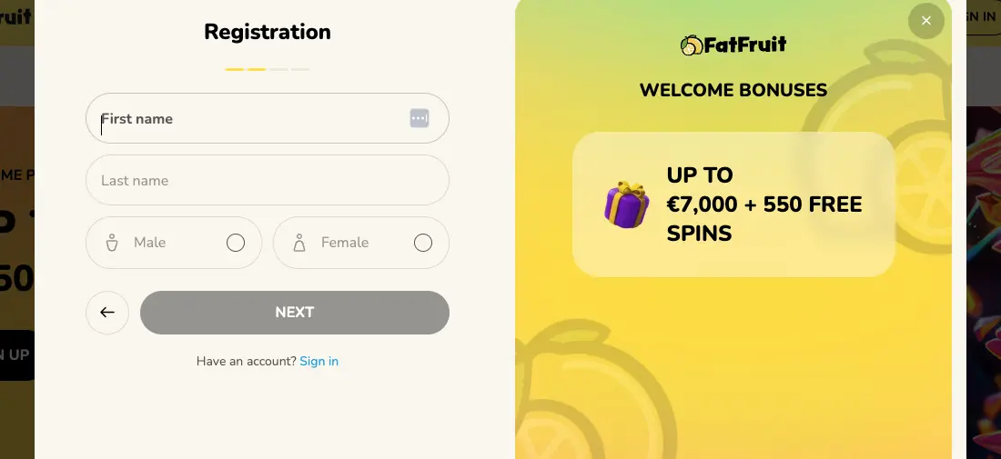 FatFruit Signup Step 2