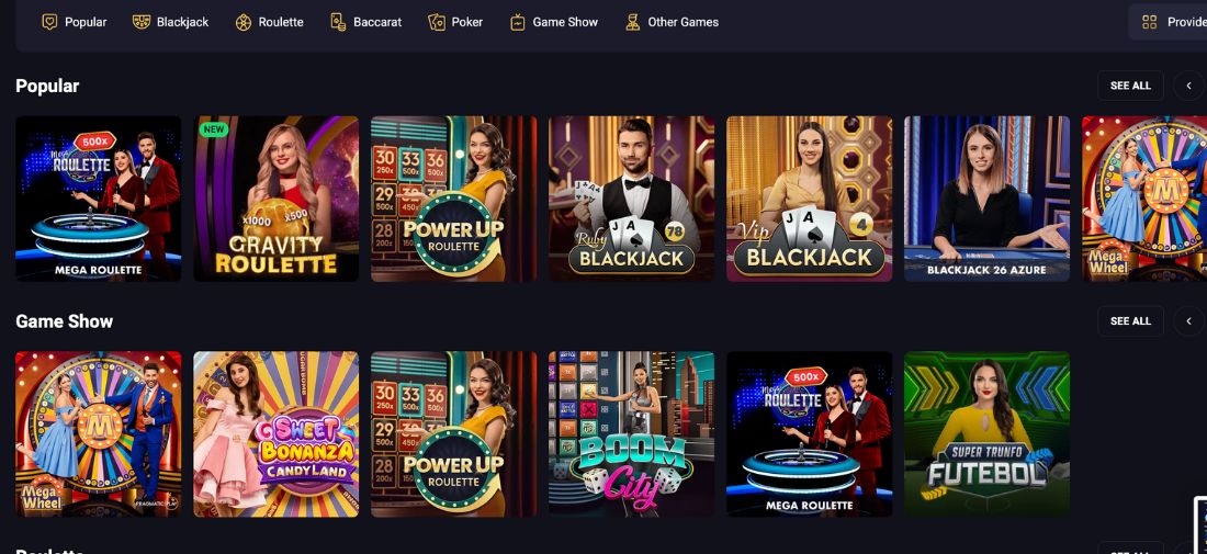 RollXO Casino Popular Games