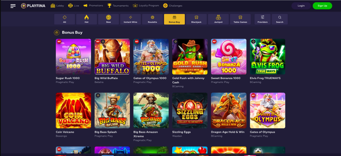 Playfina Casino Bonus Buy Games