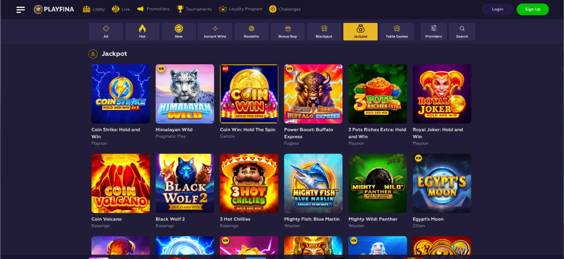 Playfina Casino Jackpot Games