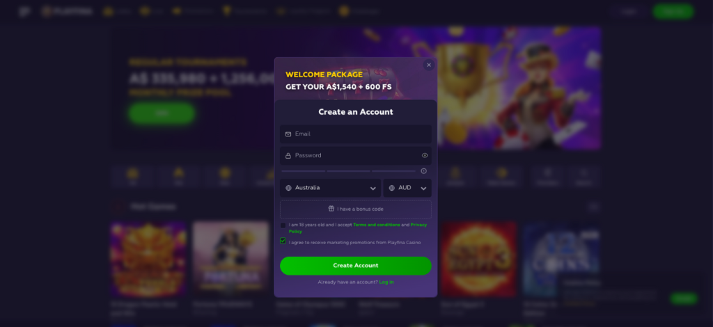 Playfina Casino Signup Process