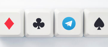 Four white keys displaying various poker symbols and the Telegram app logo