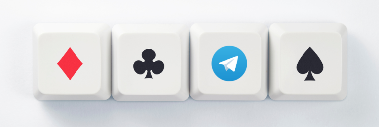 Four white keys displaying various poker symbols and the Telegram app logo