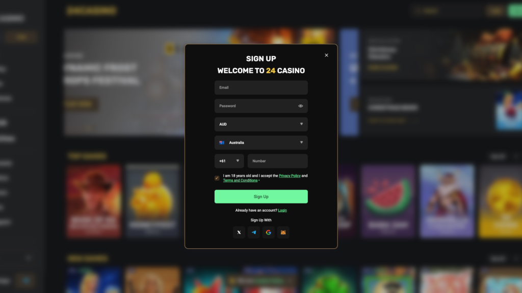 24 Casino signup process