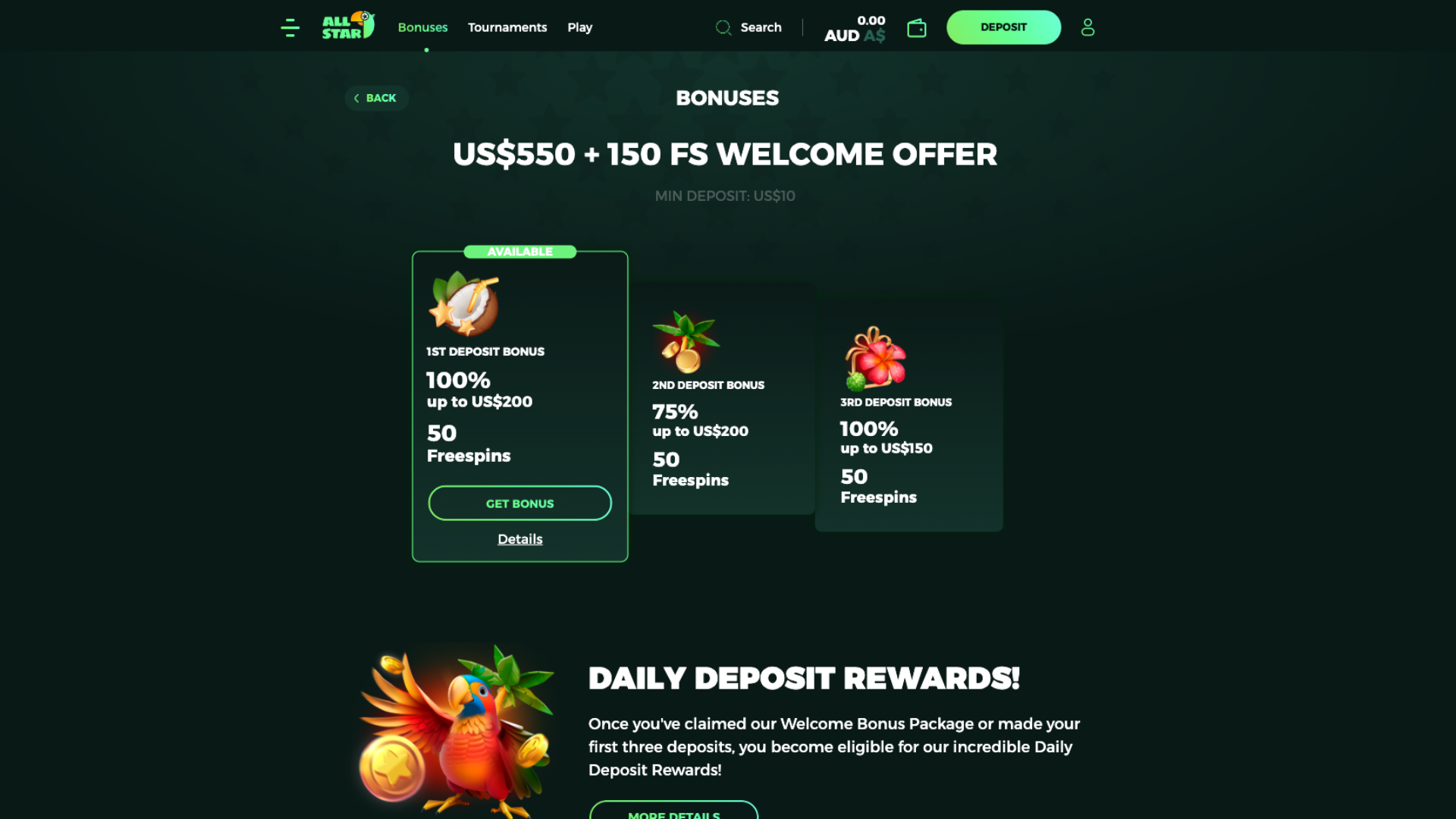 AllStar Casino welcome bonus