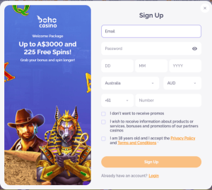 Boho Casino Registration Page