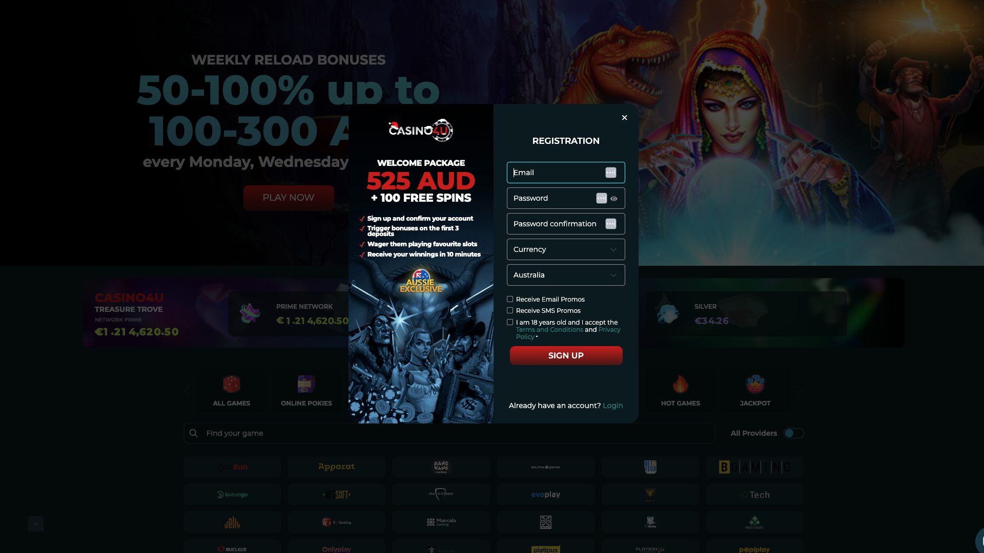 Casino4U Signup Form