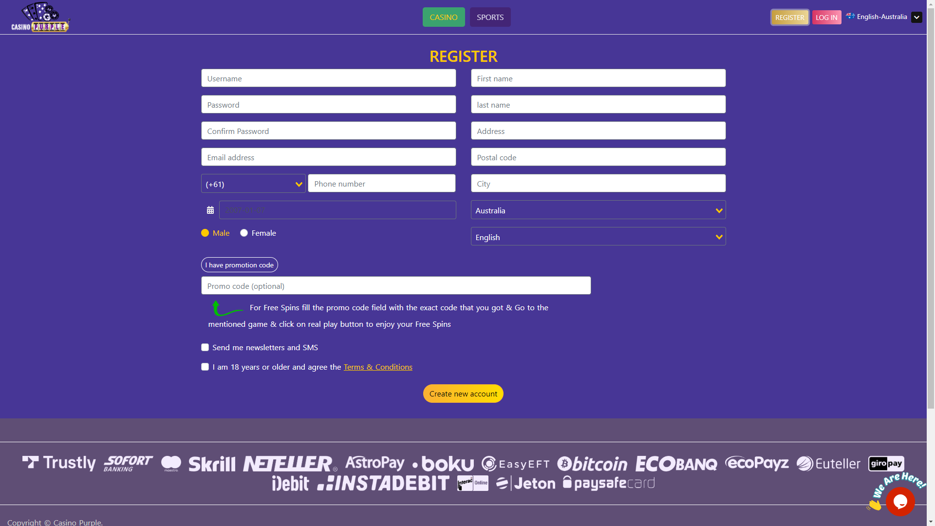 Casino Purple Registration