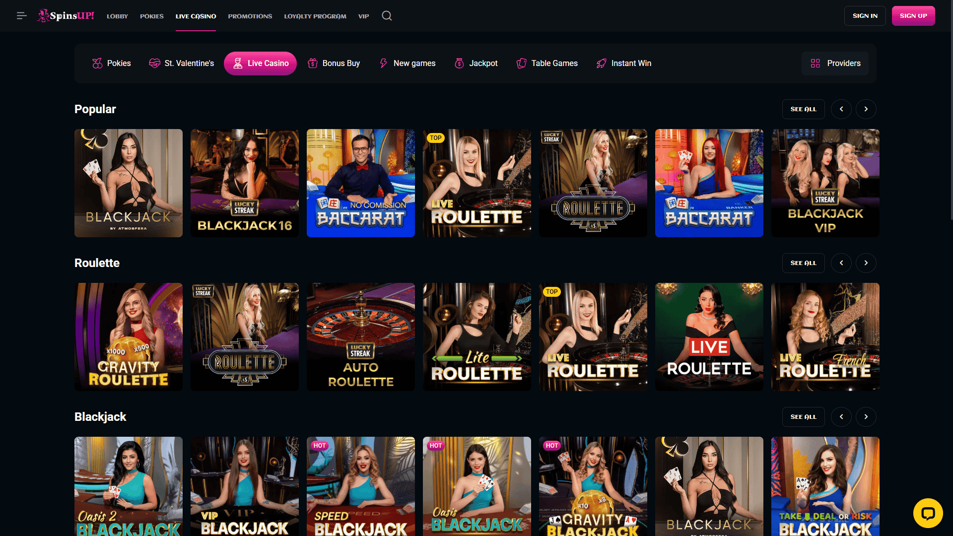 Spins Up Casino Live Casino