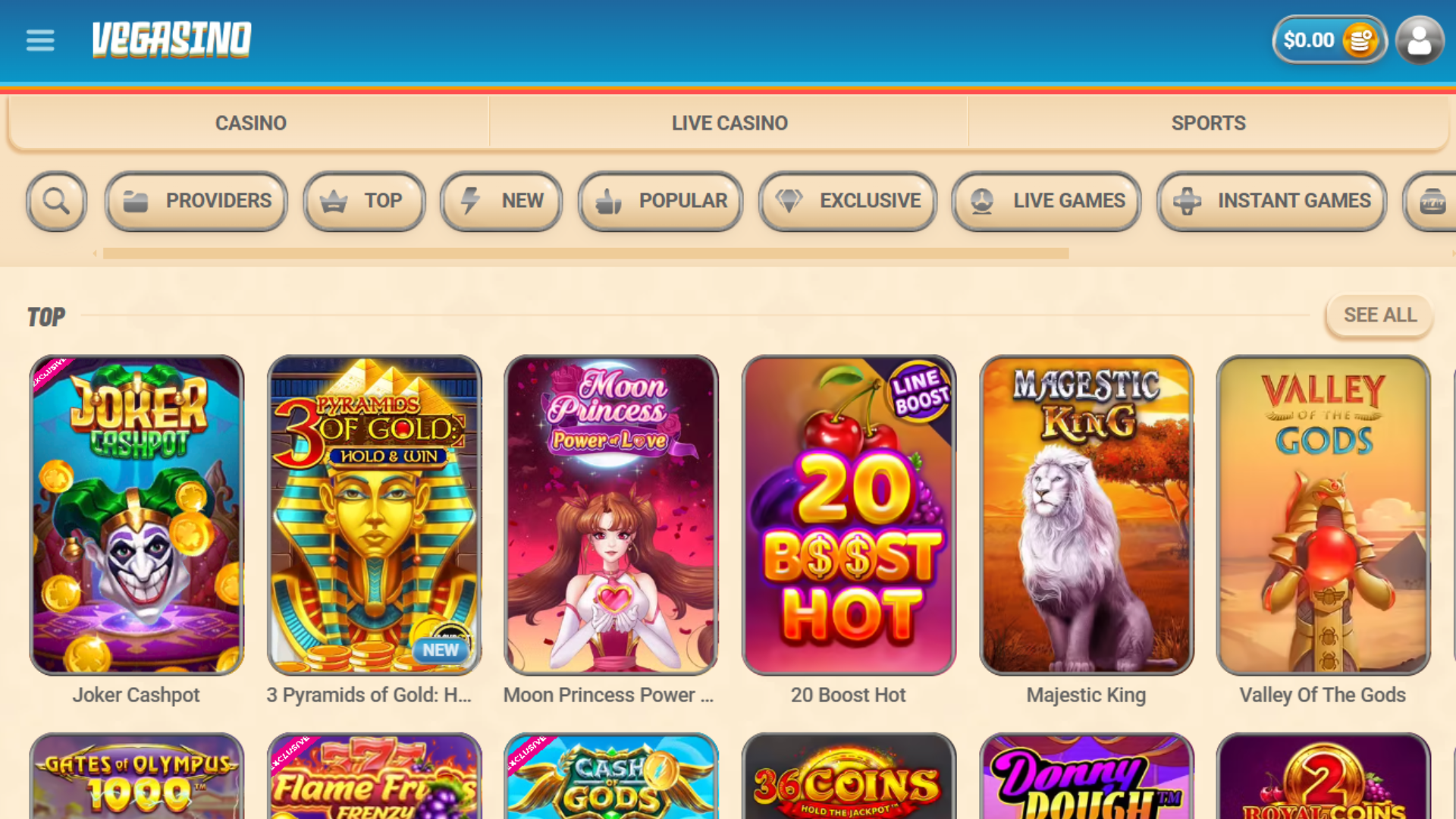 Vegasino Casino Games