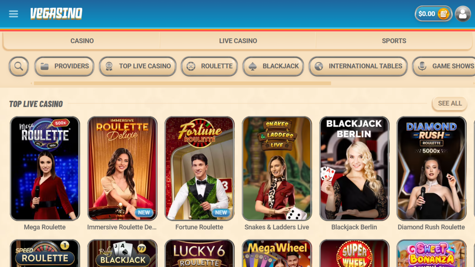 Vegasino Live Dealer Games