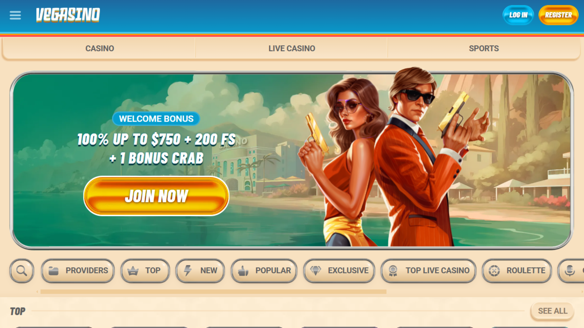 Vegasino Welcome page